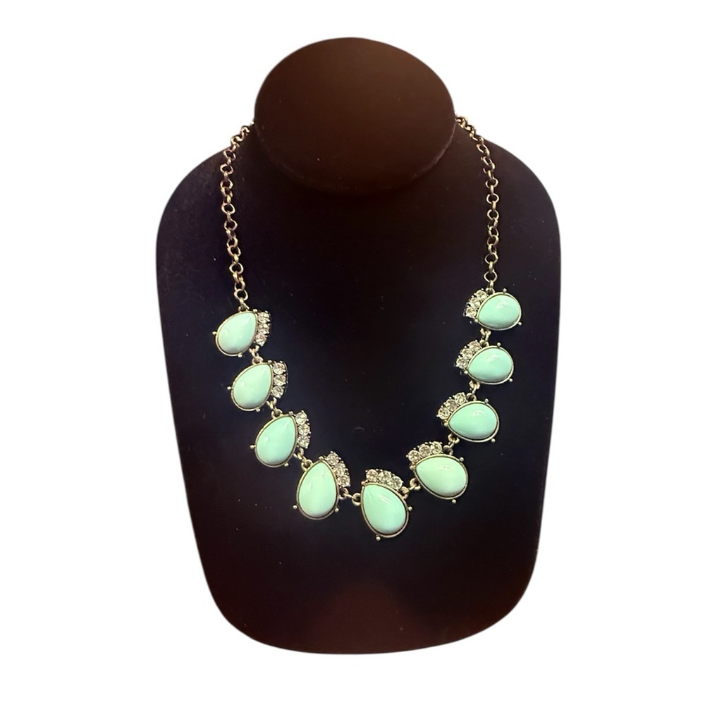 J. Crew Angelica Aqua Teardrop and Gunmetal CZ Crystal Statement Necklace